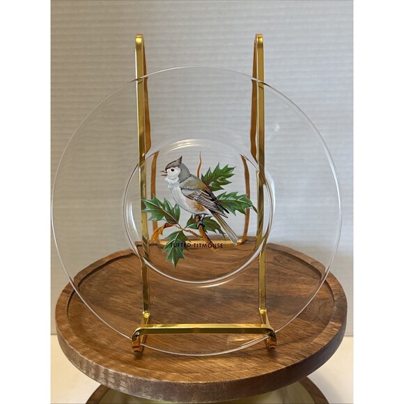 Birds painted On Clear Glass Plates Robin Goldfinch Blue Jay Tufted Titmouse - Picture 3 of 15